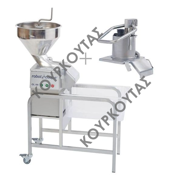 Κοπτικό μηχάνημα ROBOT COUPE CL55 με 2 στόμια τροφοδοσίας (λεβιέ + αυτόματη χοάνη) & τροχήλατη βάση