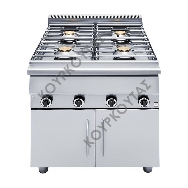 Φλόγιστρο 4 εστιών αερίου χαμηλής πίεσης GH 490 σε βάση κλειστή με πόρτες Panaritis